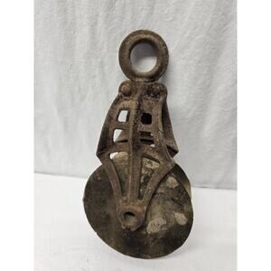 Antique Iron Barn Block & Tackle With Wooden Pulley , Vintage Rustic Decor